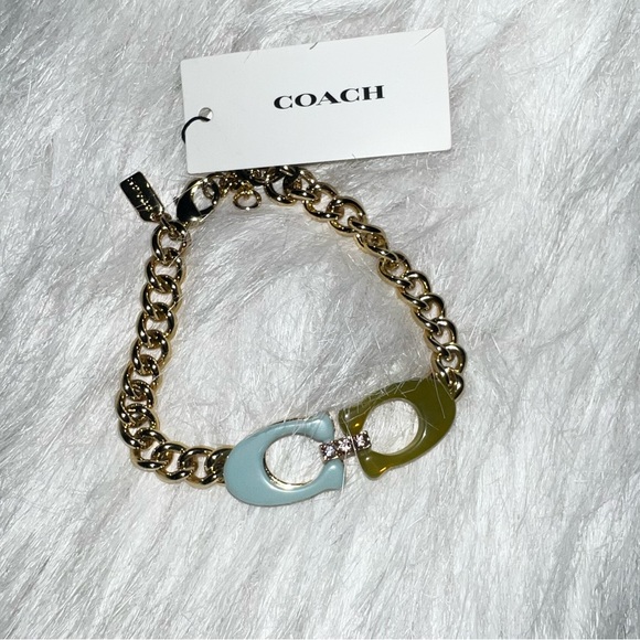 COACH Signature C Chain Link Bracelet CI963 Gold Resin • New - Picture 10 of 13
